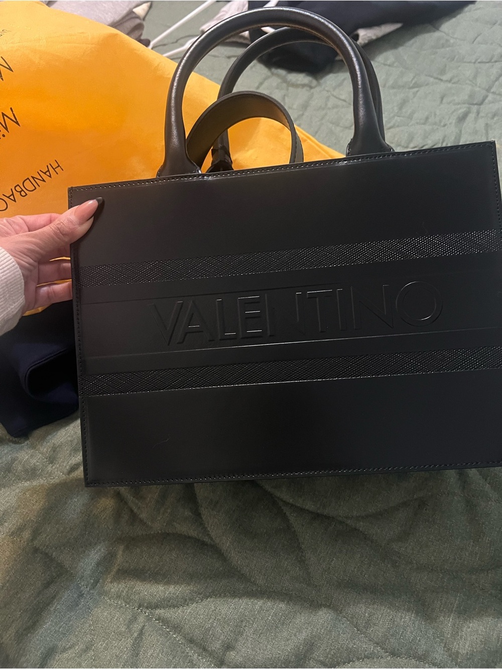 Valentino Black Embossed Logo Structured Tote